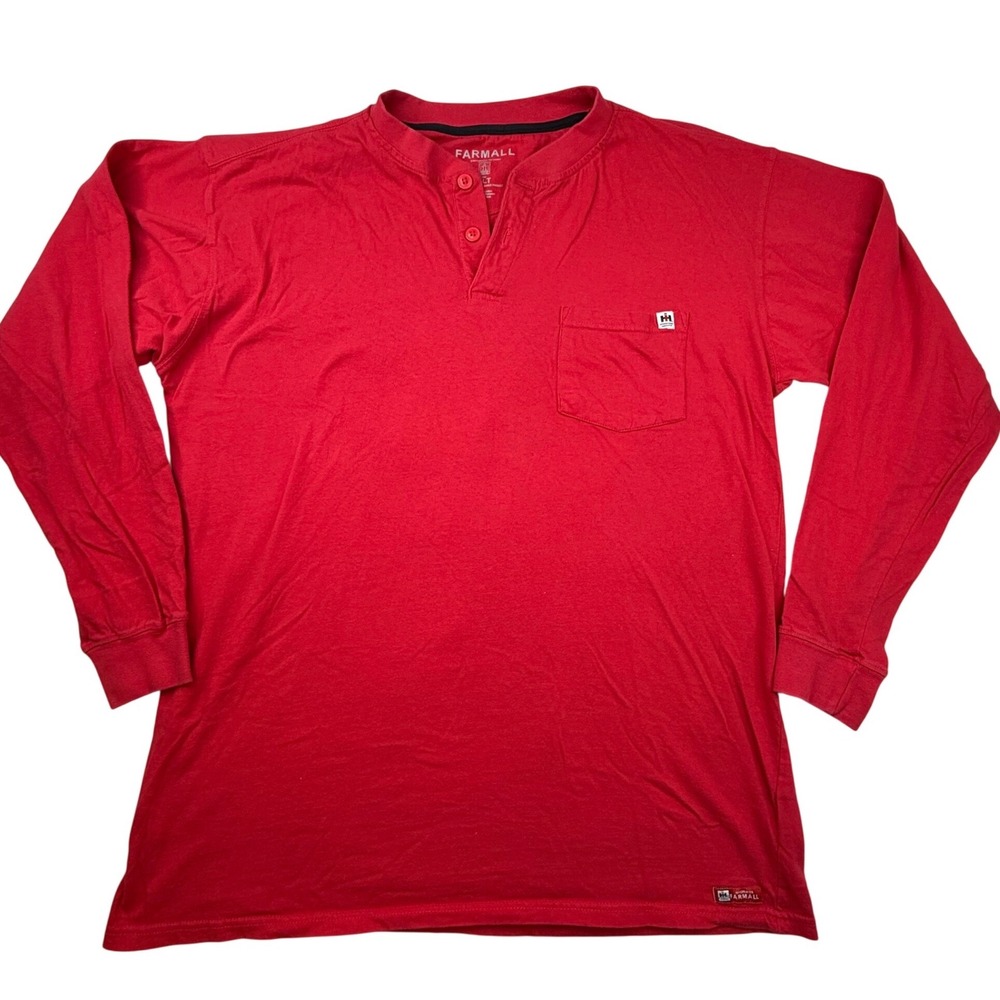 Farmall International Harvester shirt Mens Red Henley XLT cotton Americana farm